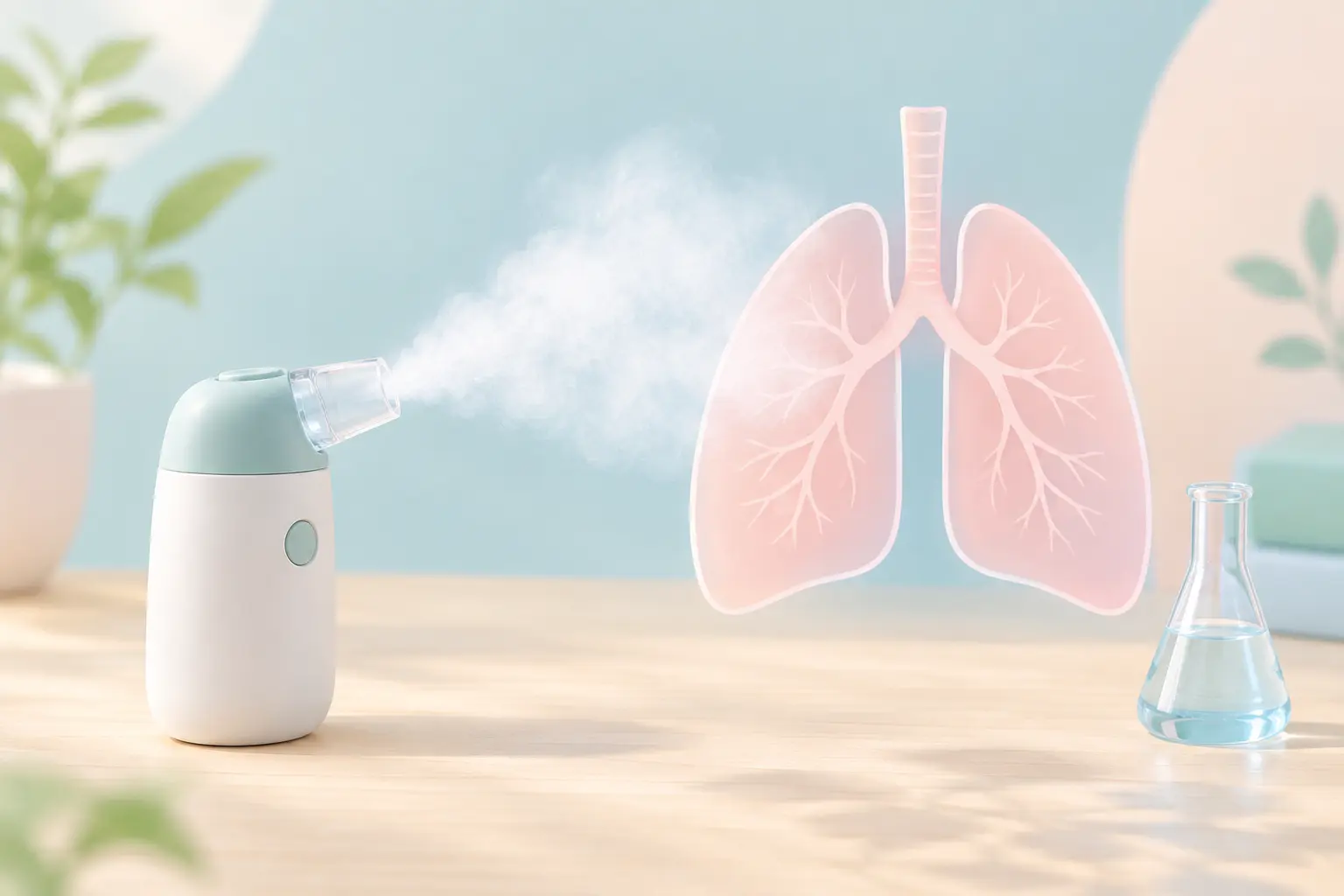 Illustration of a vape device releasing aerosol next to a lung silhouette