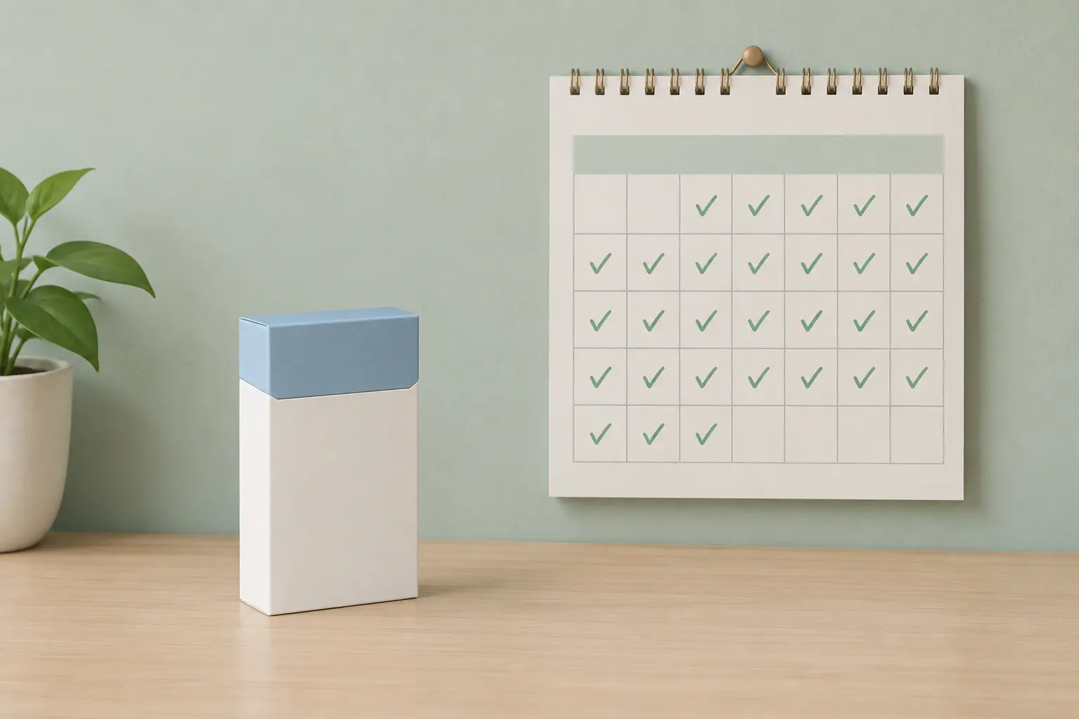 Illustration of a closed cigarette pack beside a calendar showing how packs add up over time