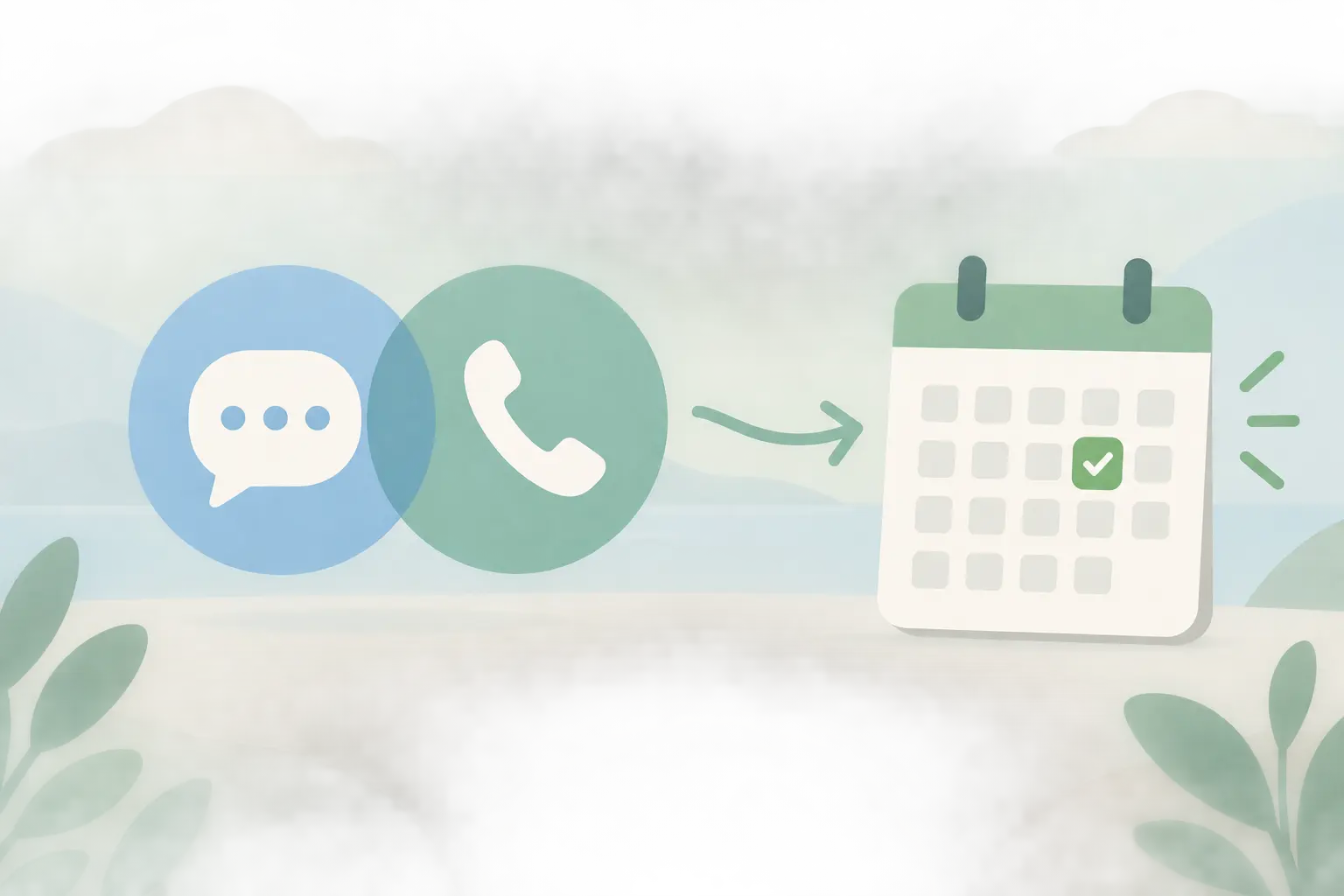 Two overlapping circles representing text program support and app support working together toward a calendar date