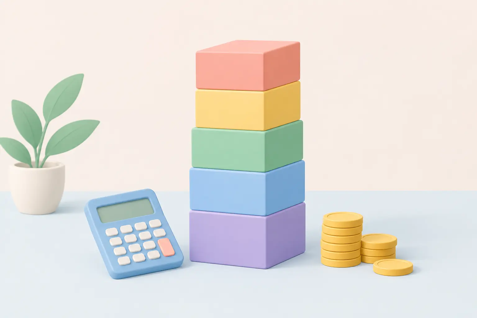 Illustration of layered colored blocks and coins showing the tax share of a cigarette pack price