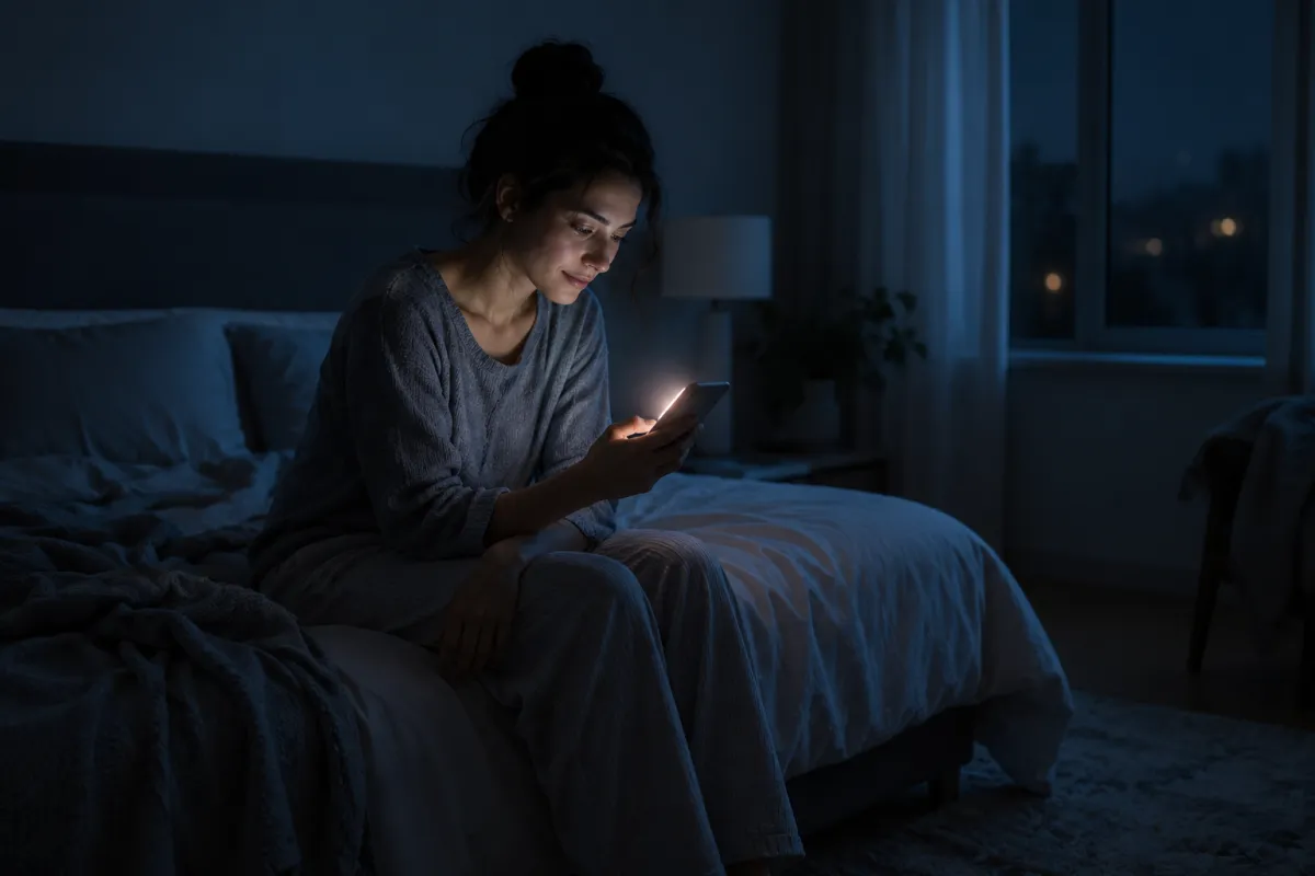 Person using an AI coach app on a phone late at night